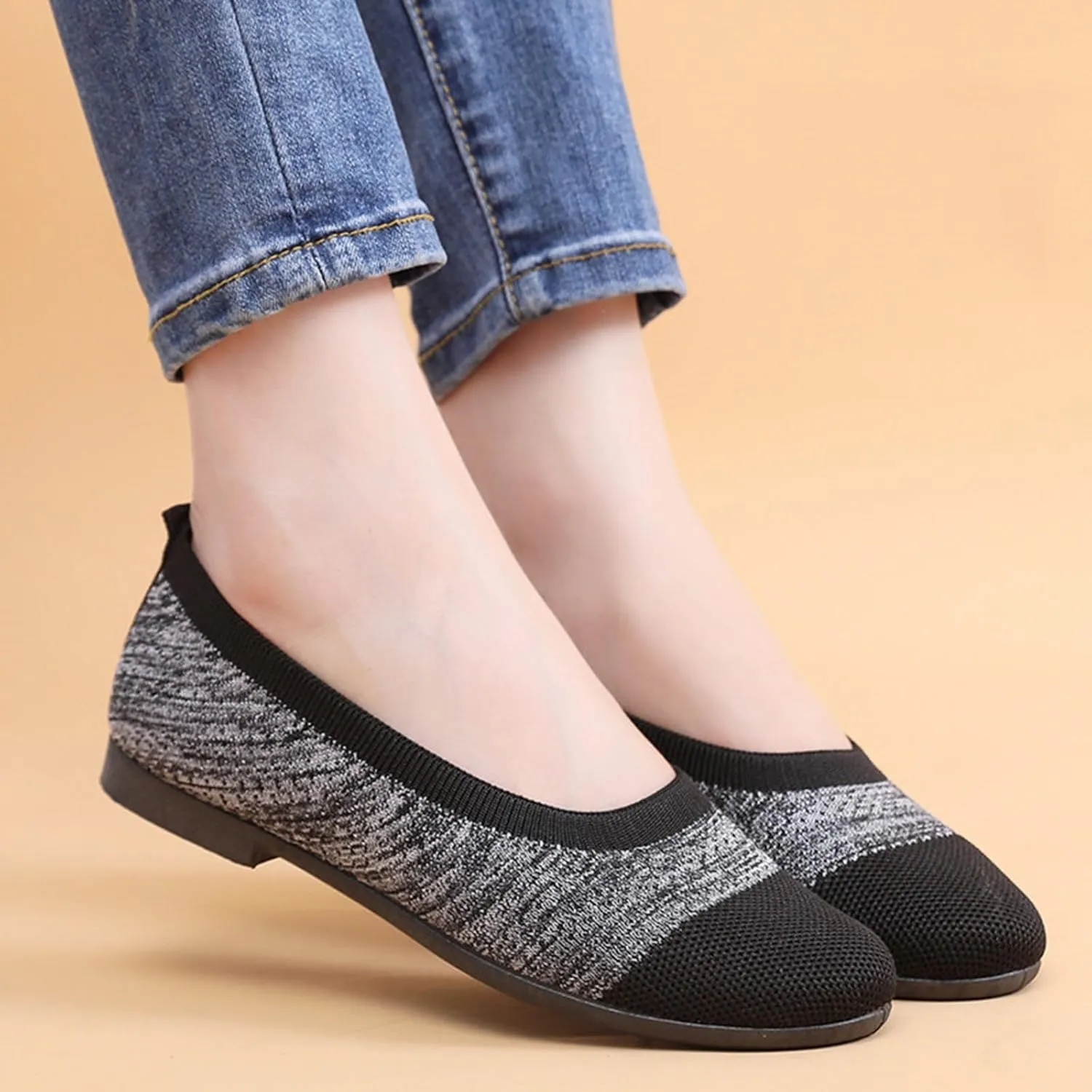 Women Walking Shoes Woven Orthopedic Soft Arch Support Breathable Sneakers Lightweight Slip On Mesh Flat Shoes