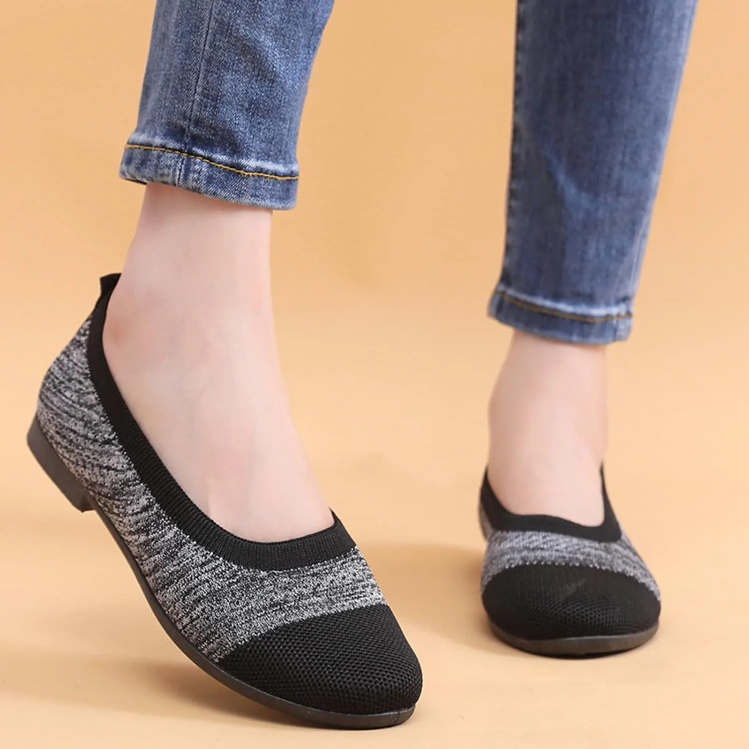 Women Walking Shoes Woven Orthopedic Soft Arch Support Breathable Sneakers Lightweight Slip On Mesh Flat Shoes