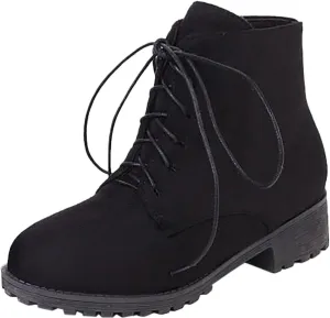 Womens Ankle Boots Comfortable Booties for Women Cowgirl Boots Women Brown Boot Laces Cozy Warm Lightweight Slip on Pointed Toe Chunky Stacked Heel