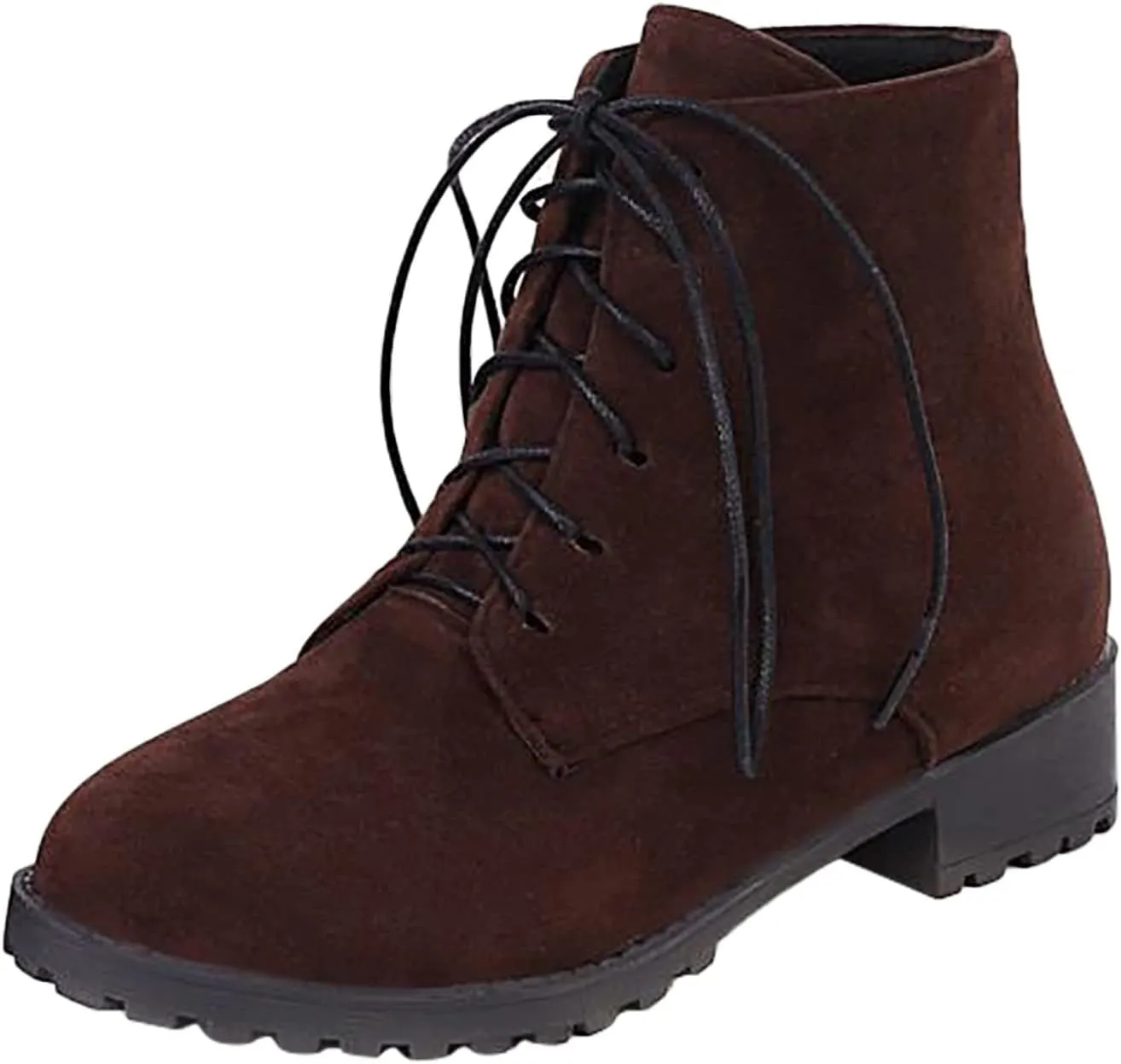Womens Ankle Boots Comfortable Booties for Women Cowgirl Boots Women Brown Boot Laces Cozy Warm Lightweight Slip on Pointed Toe Chunky Stacked Heel