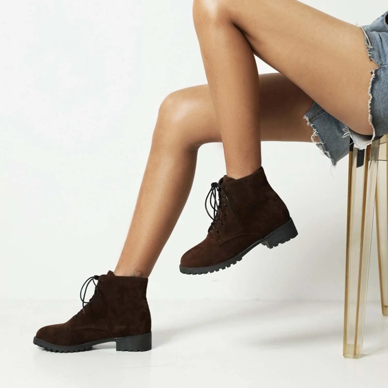 Womens Ankle Boots Comfortable Booties for Women Cowgirl Boots Women Brown Boot Laces Cozy Warm Lightweight Slip on Pointed Toe Chunky Stacked Heel