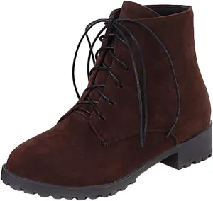 Womens Ankle Boots Comfortable Booties for Women Cowgirl Boots Women Brown Boot Laces Cozy Warm Lightweight Slip on Pointed Toe Chunky Stacked Heel