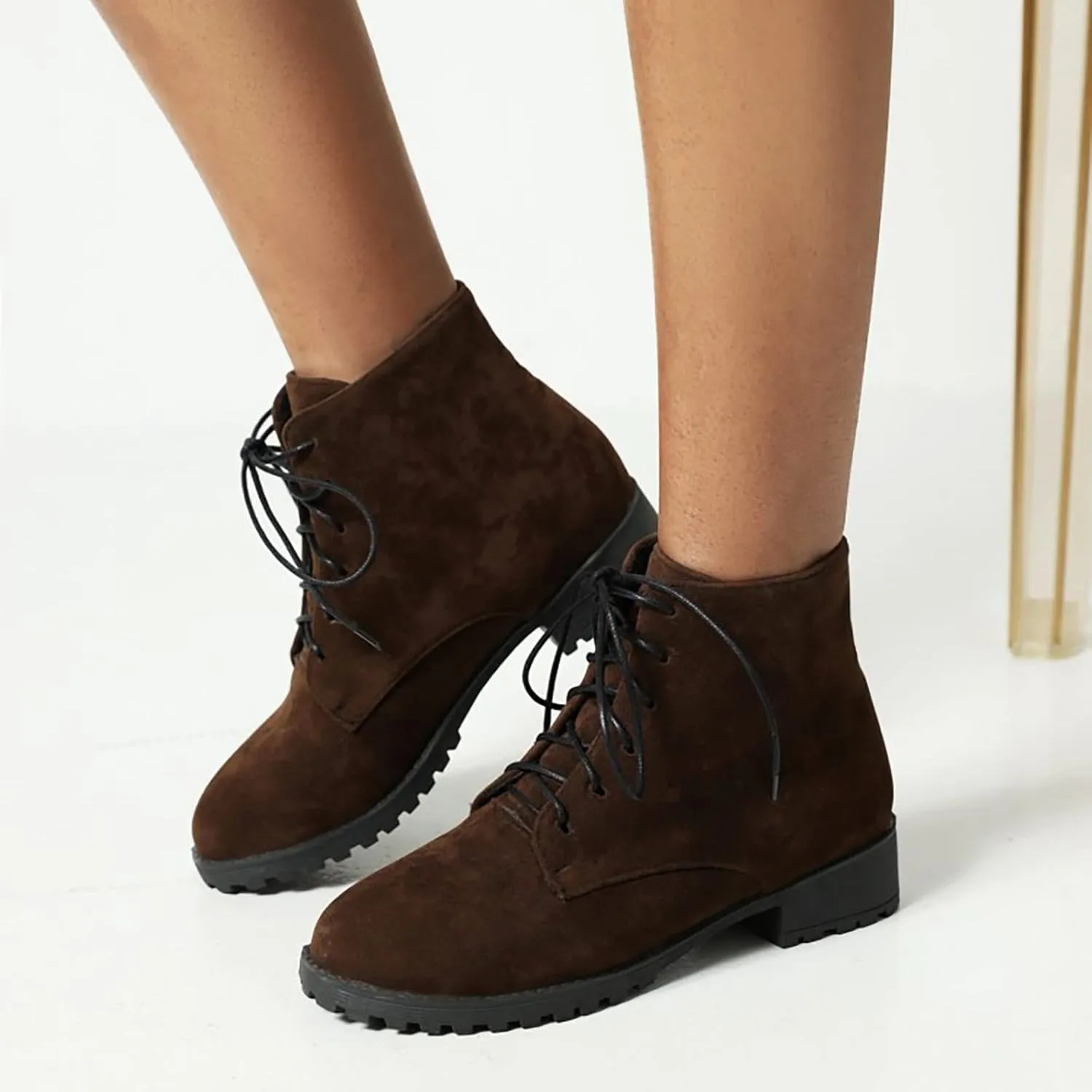 Womens Ankle Boots Comfortable Booties for Women Cowgirl Boots Women Brown Boot Laces Cozy Warm Lightweight Slip on Pointed Toe Chunky Stacked Heel