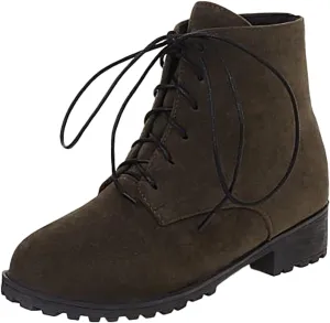 Womens Ankle Boots Comfortable Booties for Women Cowgirl Boots Women Brown Boot Laces Cozy Warm Lightweight Slip on Pointed Toe Chunky Stacked Heel