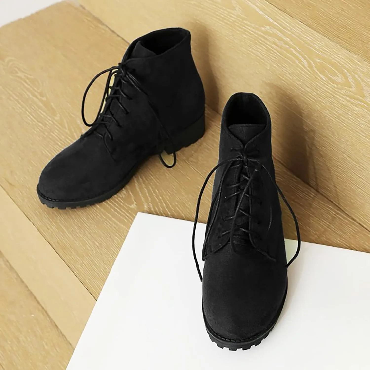 Womens Ankle Boots Comfortable Booties for Women Cowgirl Boots Women Brown Boot Laces Cozy Warm Lightweight Slip on Pointed Toe Chunky Stacked Heel