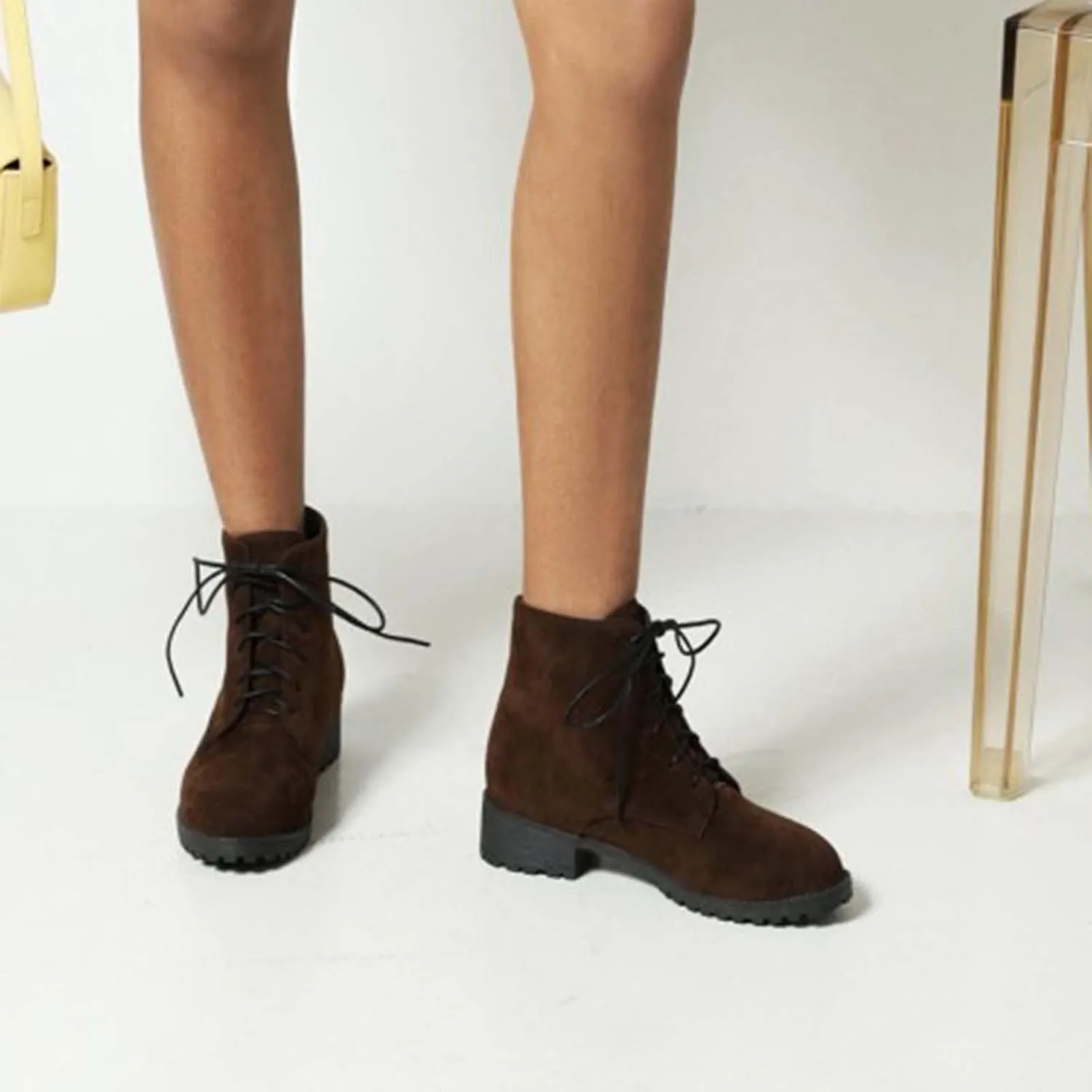Womens Ankle Boots Comfortable Booties for Women Cowgirl Boots Women Brown Boot Laces Cozy Warm Lightweight Slip on Pointed Toe Chunky Stacked Heel