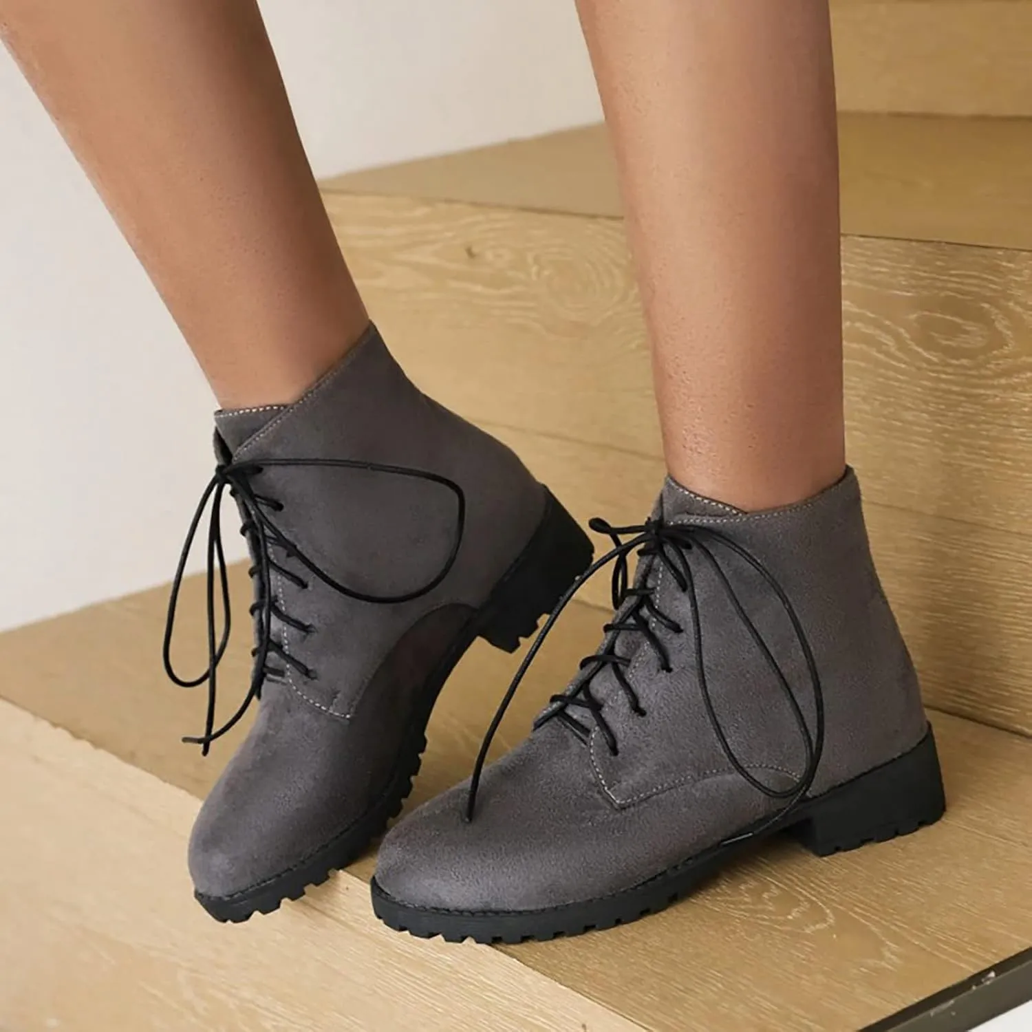 Womens Ankle Boots Comfortable Booties for Women Cowgirl Boots Women Brown Boot Laces Cozy Warm Lightweight Slip on Pointed Toe Chunky Stacked Heel