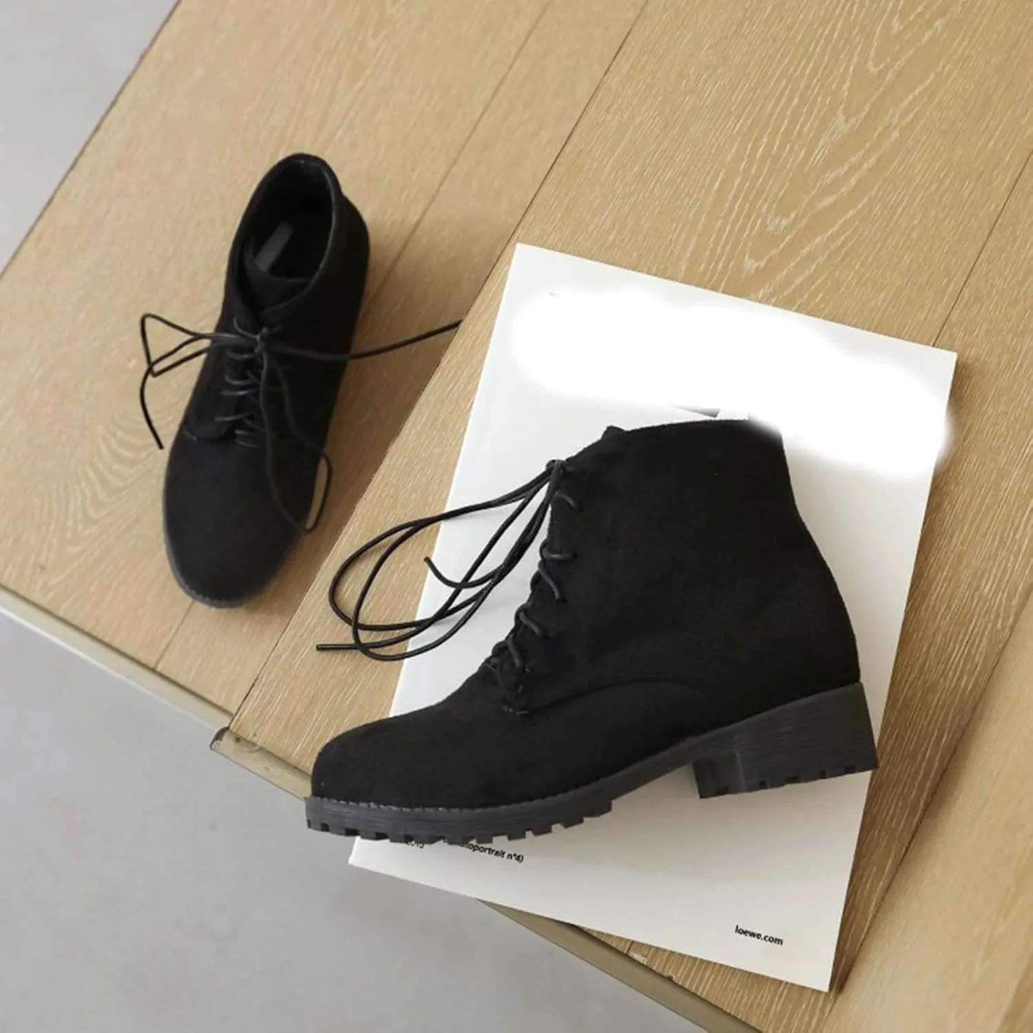 Womens Ankle Boots Comfortable Booties for Women Cowgirl Boots Women Brown Boot Laces Cozy Warm Lightweight Slip on Pointed Toe Chunky Stacked Heel