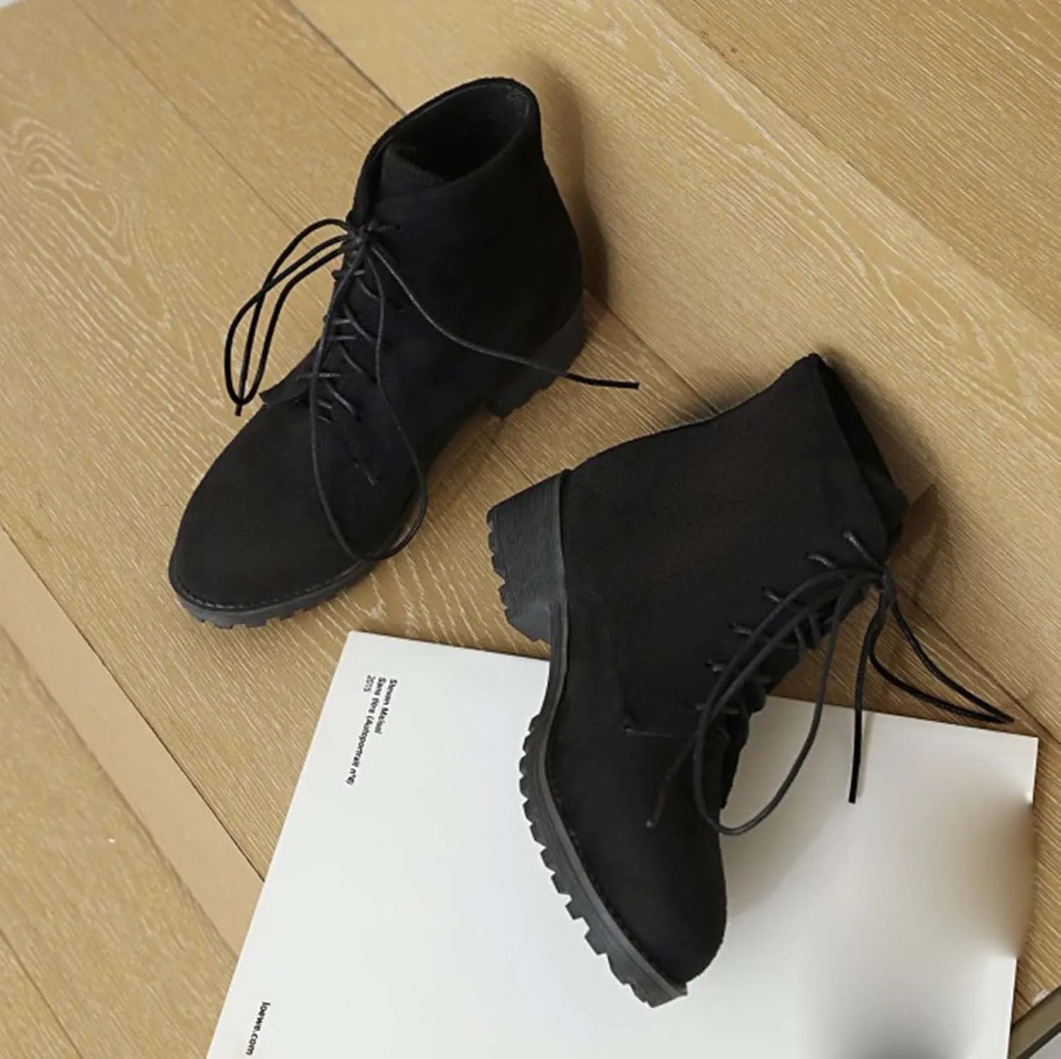 Womens Ankle Boots Comfortable Booties for Women Cowgirl Boots Women Brown Boot Laces Cozy Warm Lightweight Slip on Pointed Toe Chunky Stacked Heel