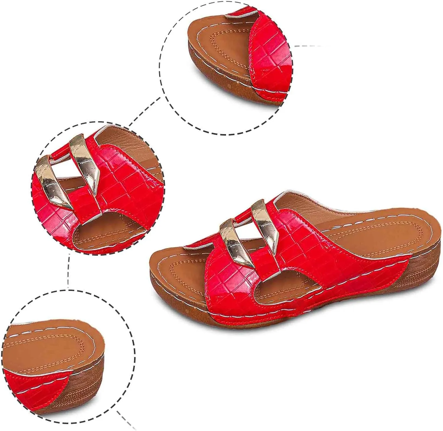 Women's Comfortable Slip On Sandals Open Toe Wedge Heel Lightweight Breathable Shoes For Everyday Wear Spring