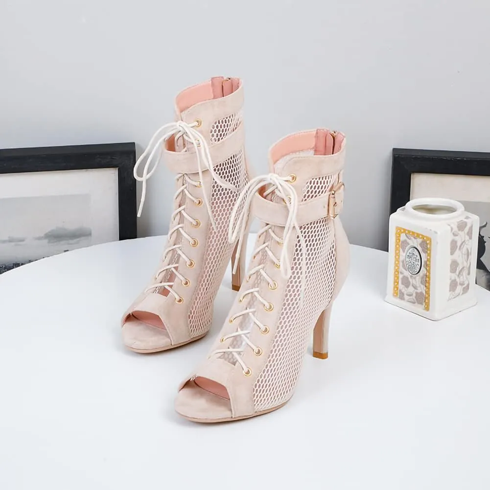 Women's Dance Heels Ankle Dance Booties Peep Toe Salsa Dance Shoes Heels Dance Boots