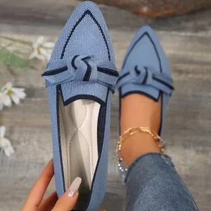 Women's Elegant Bow Contrast Trim Point Toe Loafers