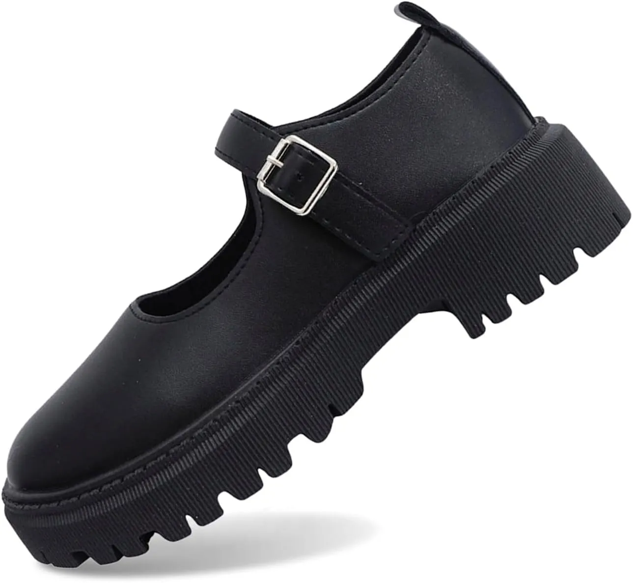 Women's Fashion Solid Color Thick Soled Leather Casual Shoes Temperament Comfortable Buckle Chunky High Top Sneaker