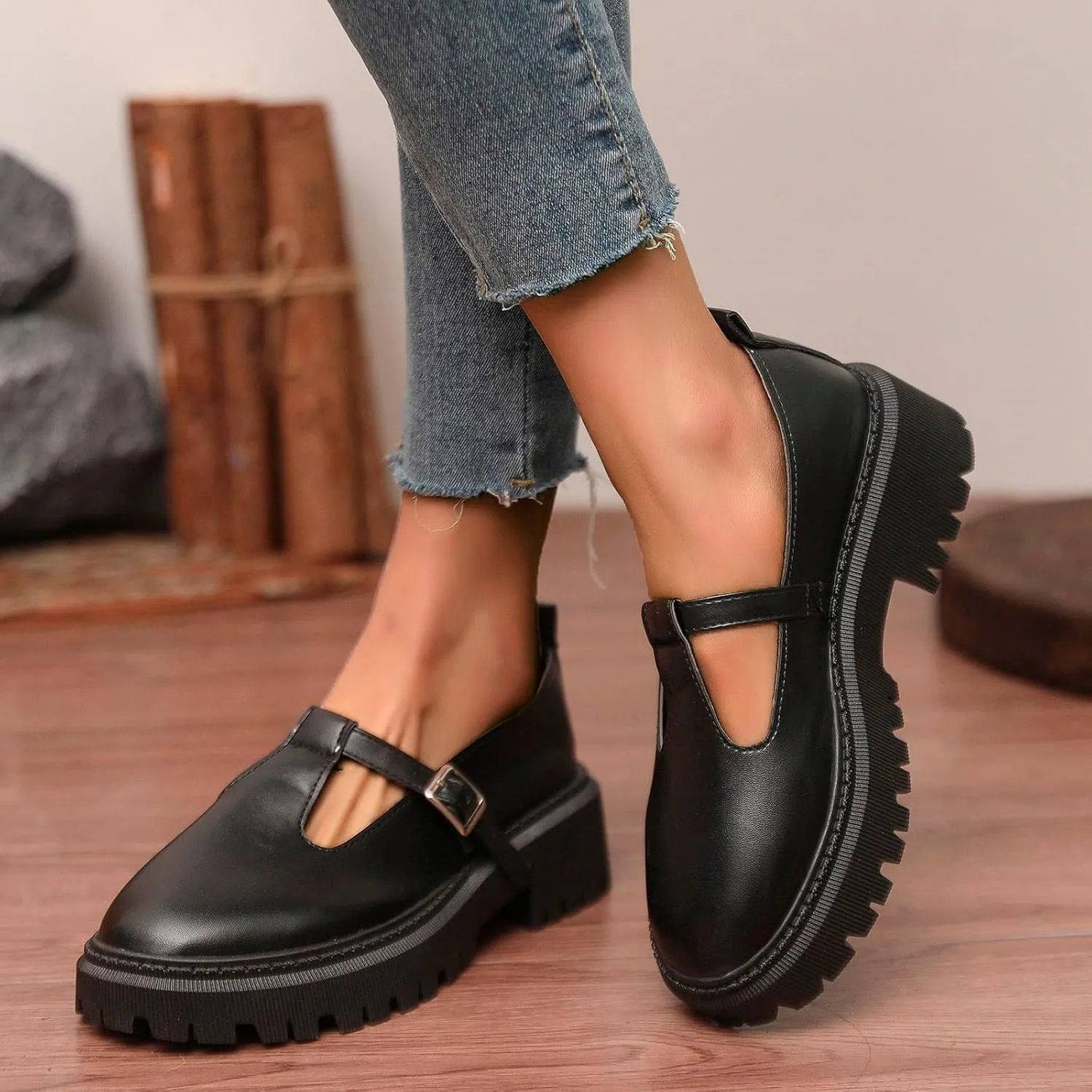 Women's Fashion Solid Color Thick Soled Leather Casual Shoes Temperament Comfortable Slip On Shoes Platform Wedge Sandal