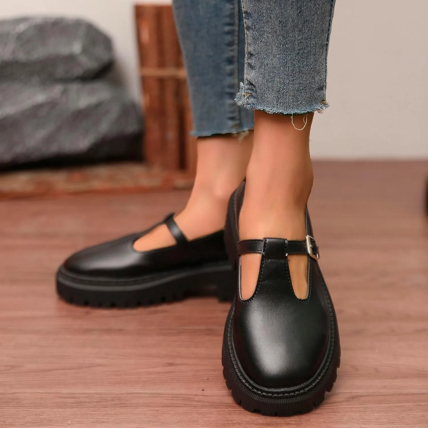 Women's Fashion Solid Color Thick Soled Leather Casual Shoes Temperament Comfortable Slip On Shoes Platform Wedge Sandal