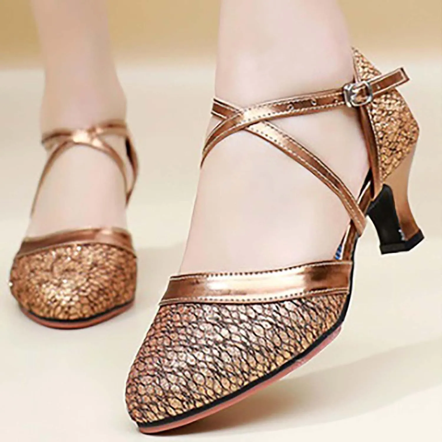 Women's Latin Dance Shoes Ballroom Dancing Shoes Ankle Strap Buckle Dance Pumps Dress Shoes for Party Wedding Proms