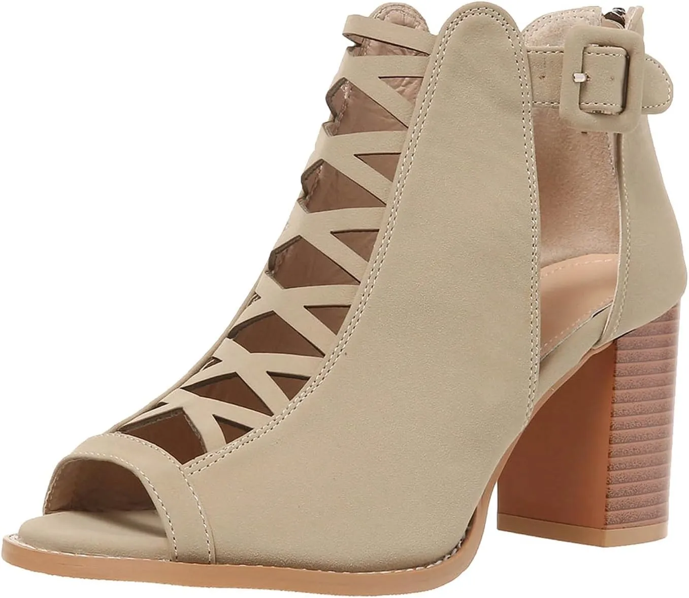 Women's Open Toe Booties with Block Heel and Side Comfortable and Stylish Cut Out Design Open Toe High Heeled Booties