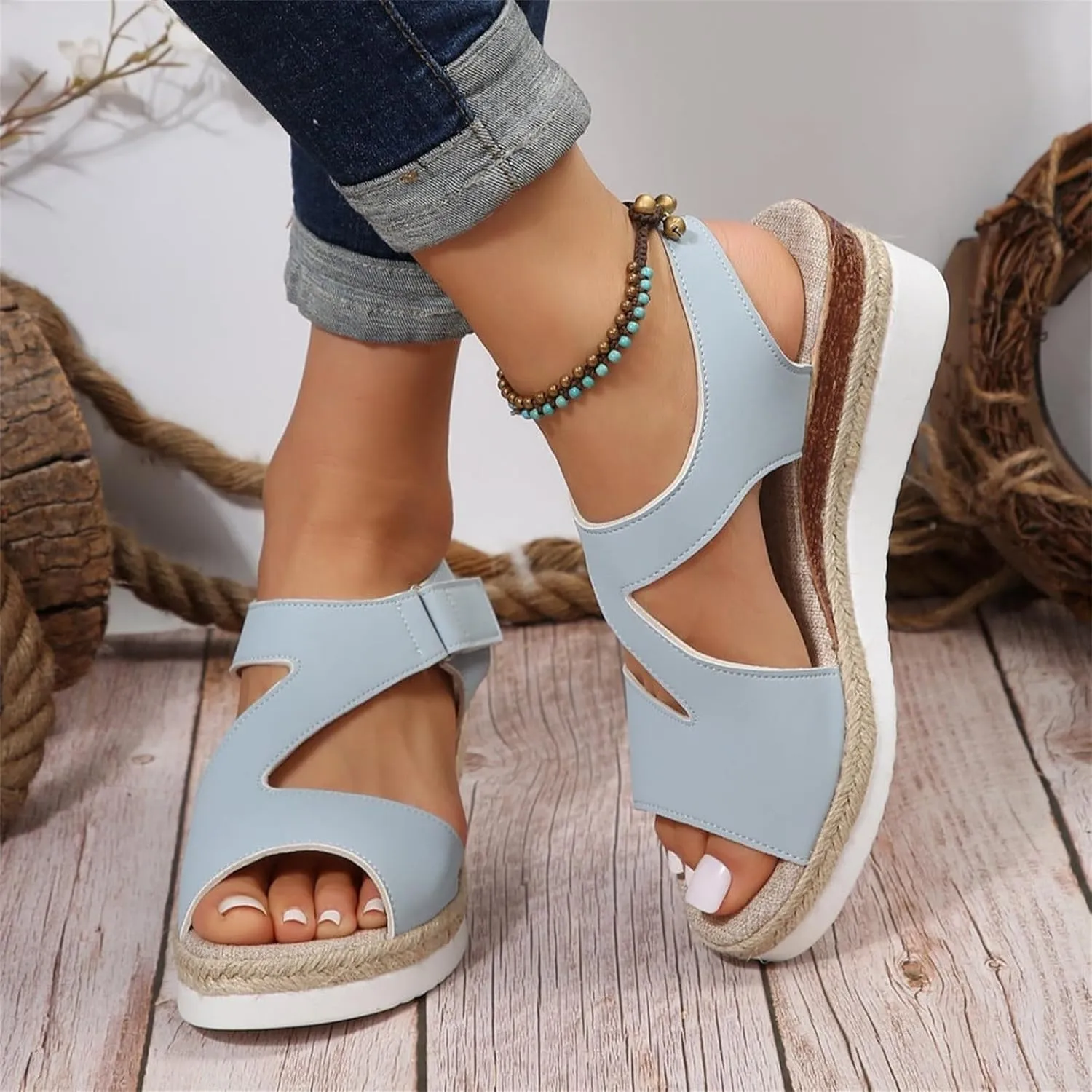 Women's Platform Sandals Wedge Ankle Strap Open Toe Sandals Espadrilles Slip on Summer Casual Fishmouth Gladiator Sandal Dress Beach Vacation Travel Fashion Trendy Shoes