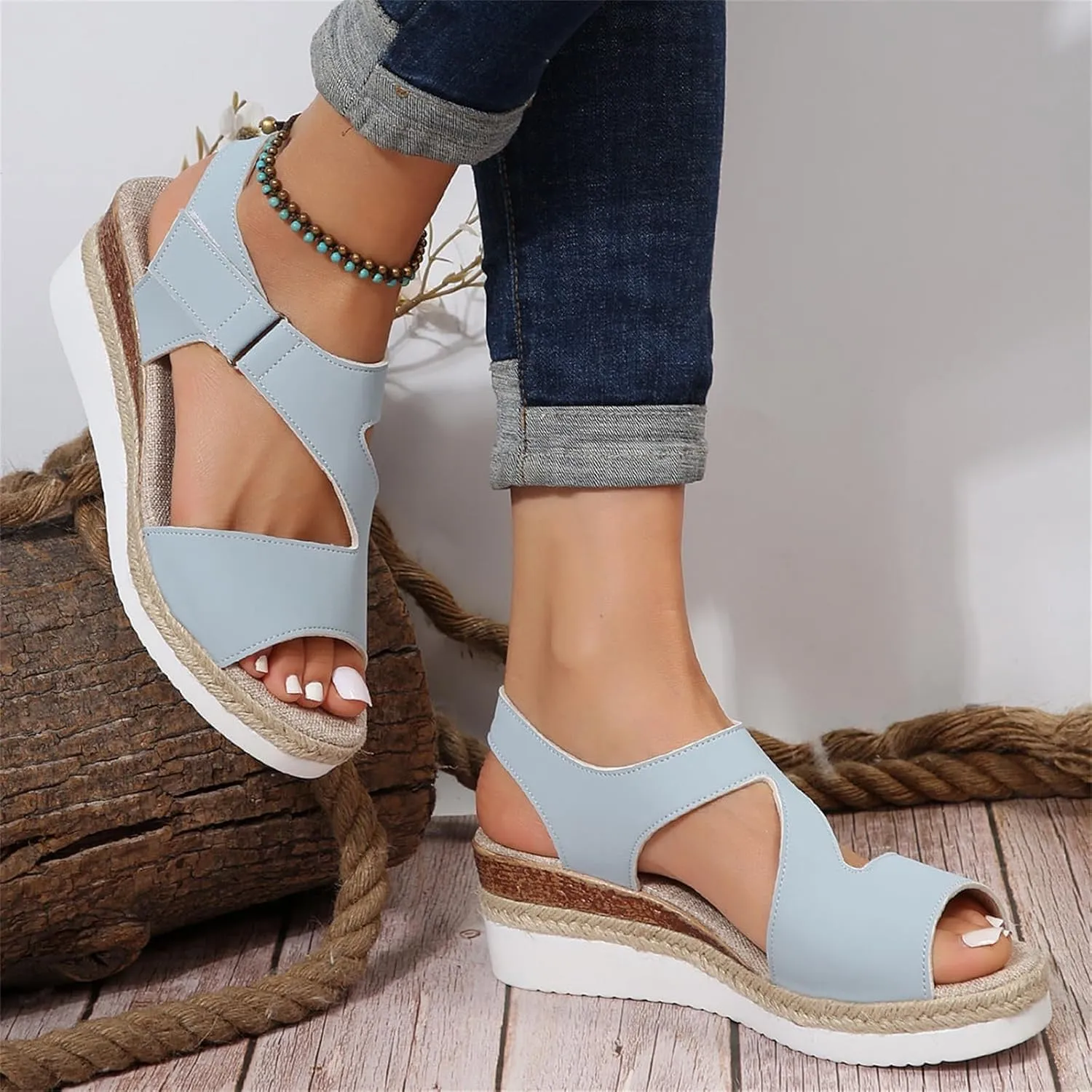 Women's Platform Sandals Wedge Ankle Strap Open Toe Sandals Espadrilles Slip on Summer Casual Fishmouth Gladiator Sandal Dress Beach Vacation Travel Fashion Trendy Shoes