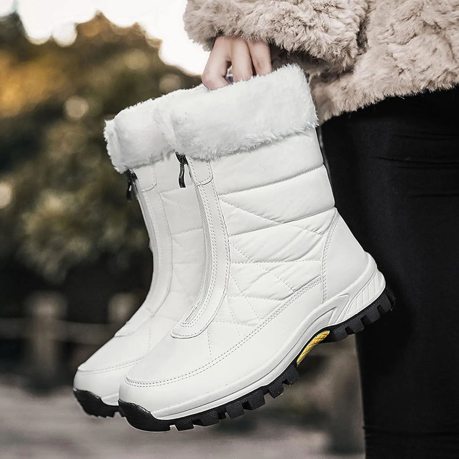 Womens Snow Boots Waterproof Winter Boots Anti-slip Fully Fur Booties Cold Weather Lace Up Ankle Boots Outdoor Sneakers Winter Shoes