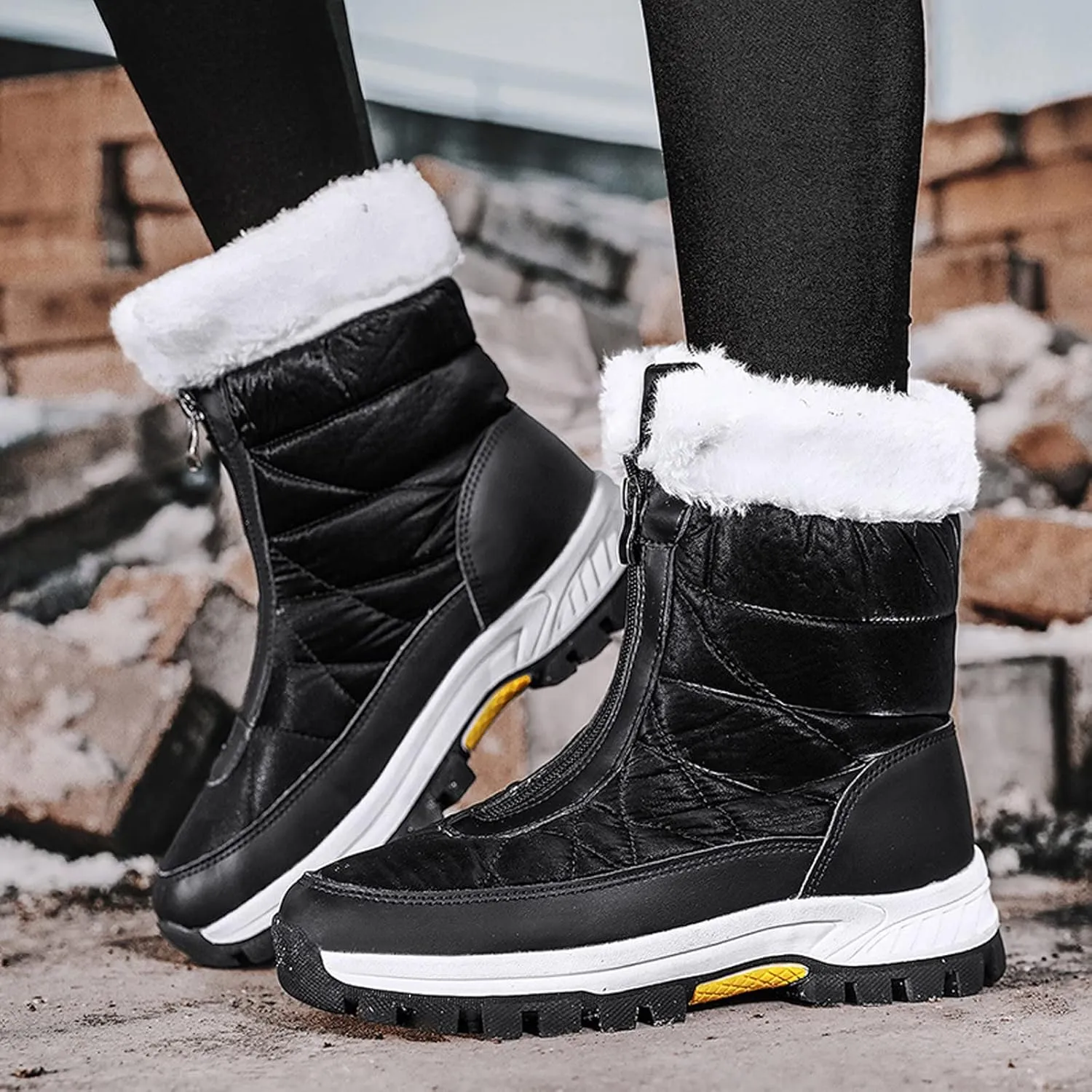 Womens Snow Boots Waterproof Winter Boots Anti-slip Fully Fur Booties Cold Weather Lace Up Ankle Boots Outdoor Sneakers Winter Shoes