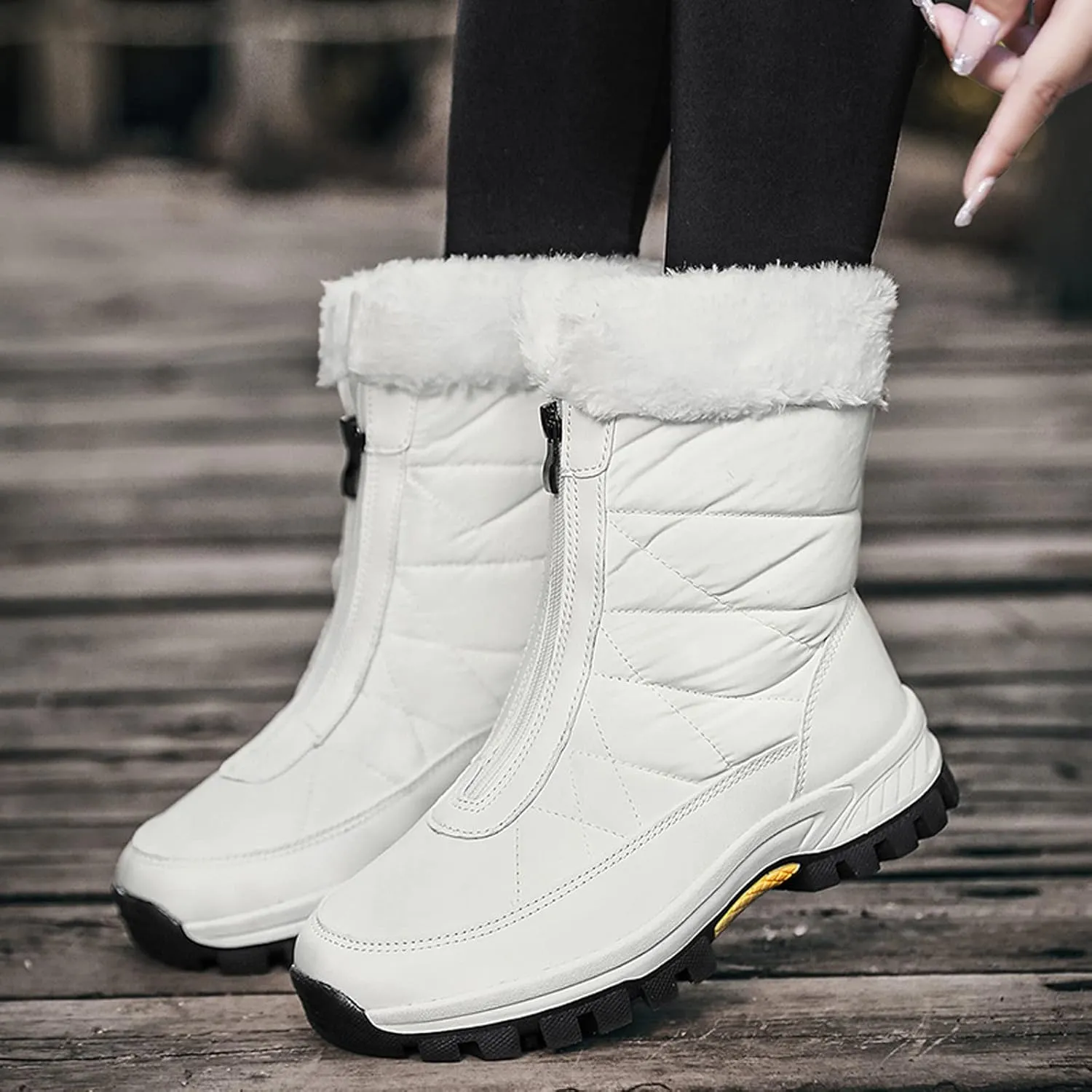 Womens Snow Boots Waterproof Winter Boots Anti-slip Fully Fur Booties Cold Weather Lace Up Ankle Boots Outdoor Sneakers Winter Shoes