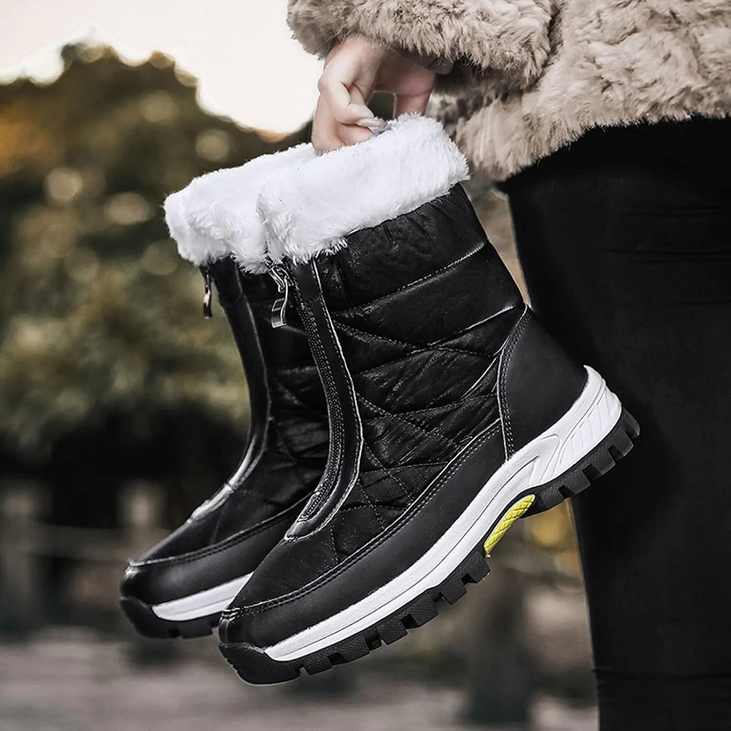 Womens Snow Boots Waterproof Winter Boots Anti-slip Fully Fur Booties Cold Weather Lace Up Ankle Boots Outdoor Sneakers Winter Shoes
