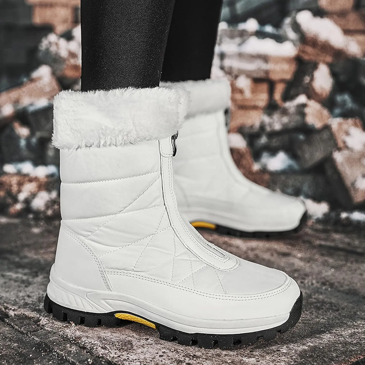 Womens Snow Boots Waterproof Winter Boots Anti-slip Fully Fur Booties Cold Weather Lace Up Ankle Boots Outdoor Sneakers Winter Shoes