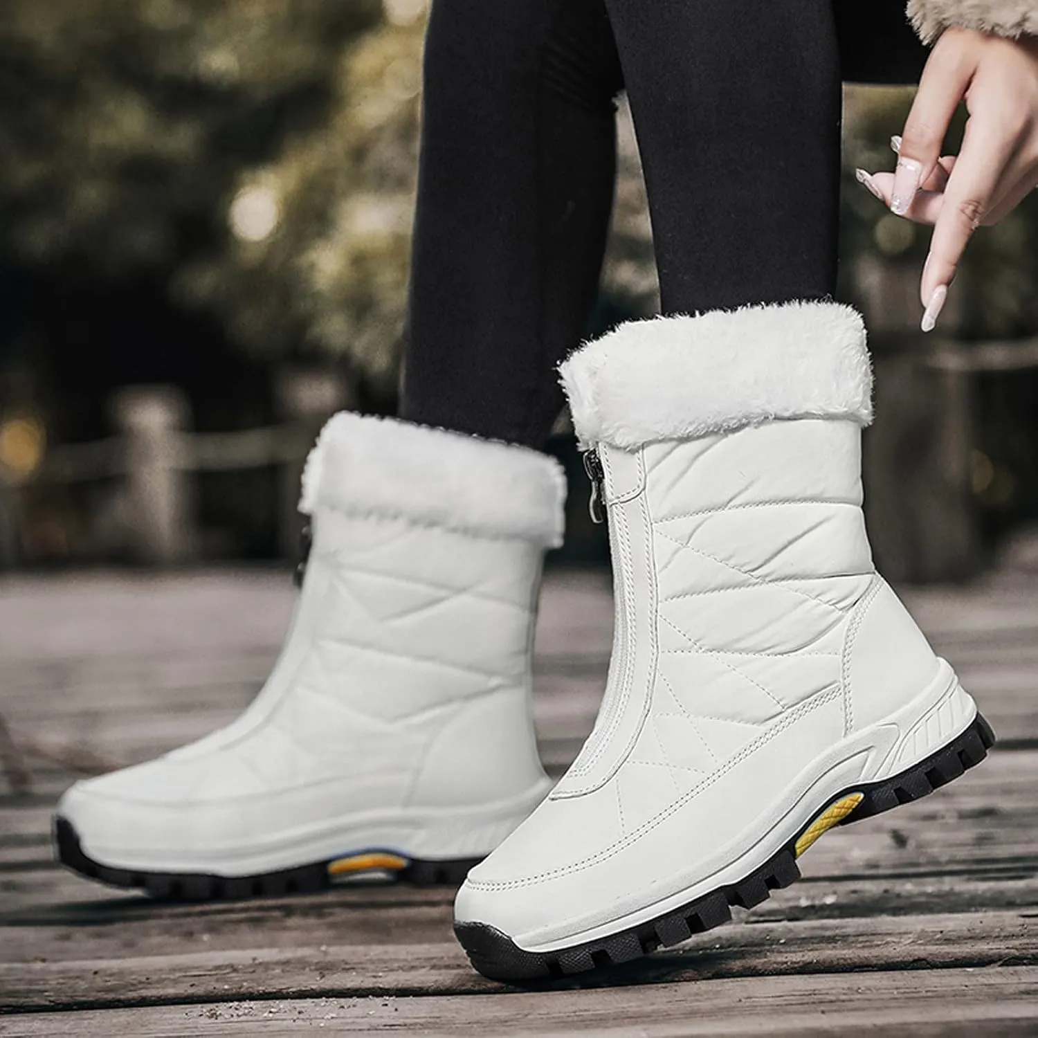Womens Snow Boots Waterproof Winter Boots Anti-slip Fully Fur Booties Cold Weather Lace Up Ankle Boots Outdoor Sneakers Winter Shoes
