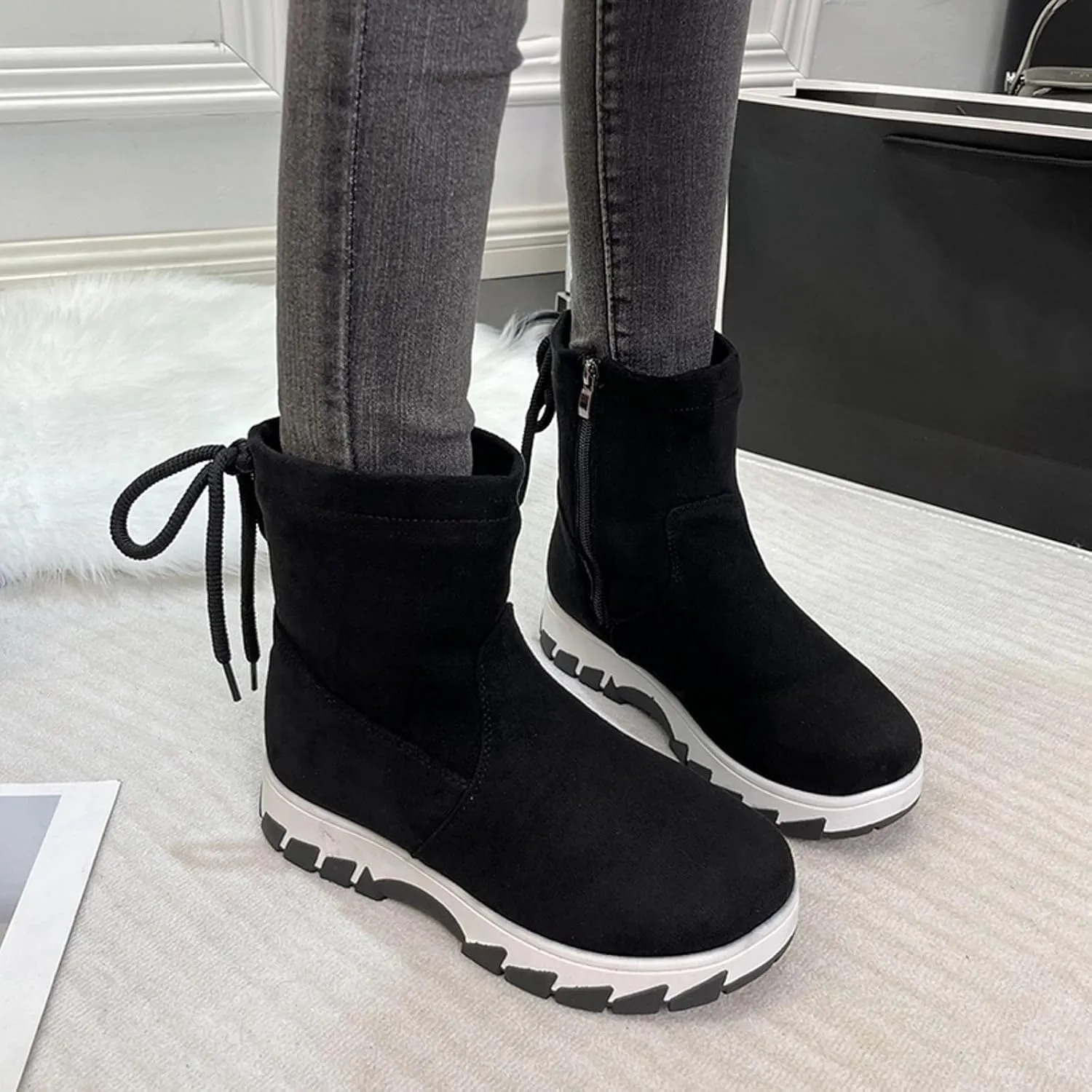 Womens Snow Boots Waterproof Winter Boots Non-slip Warm Fur Booties Lightweight Slip on Ankle Boots Outdoor Sneakers Winter Shoes