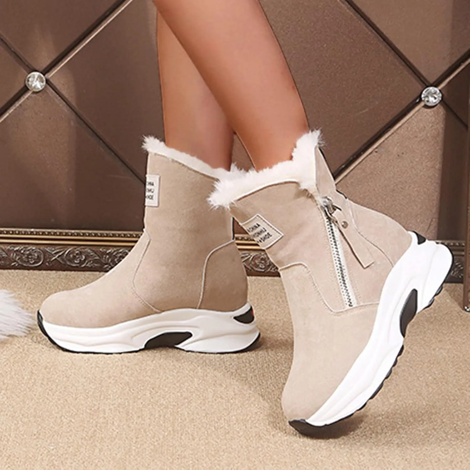 Women's Snow Boots Winter Ankle Boots Ladies Warm Fur Lined Booties Thickening Shoes Zip Flat Sneakers Outdoor Booties