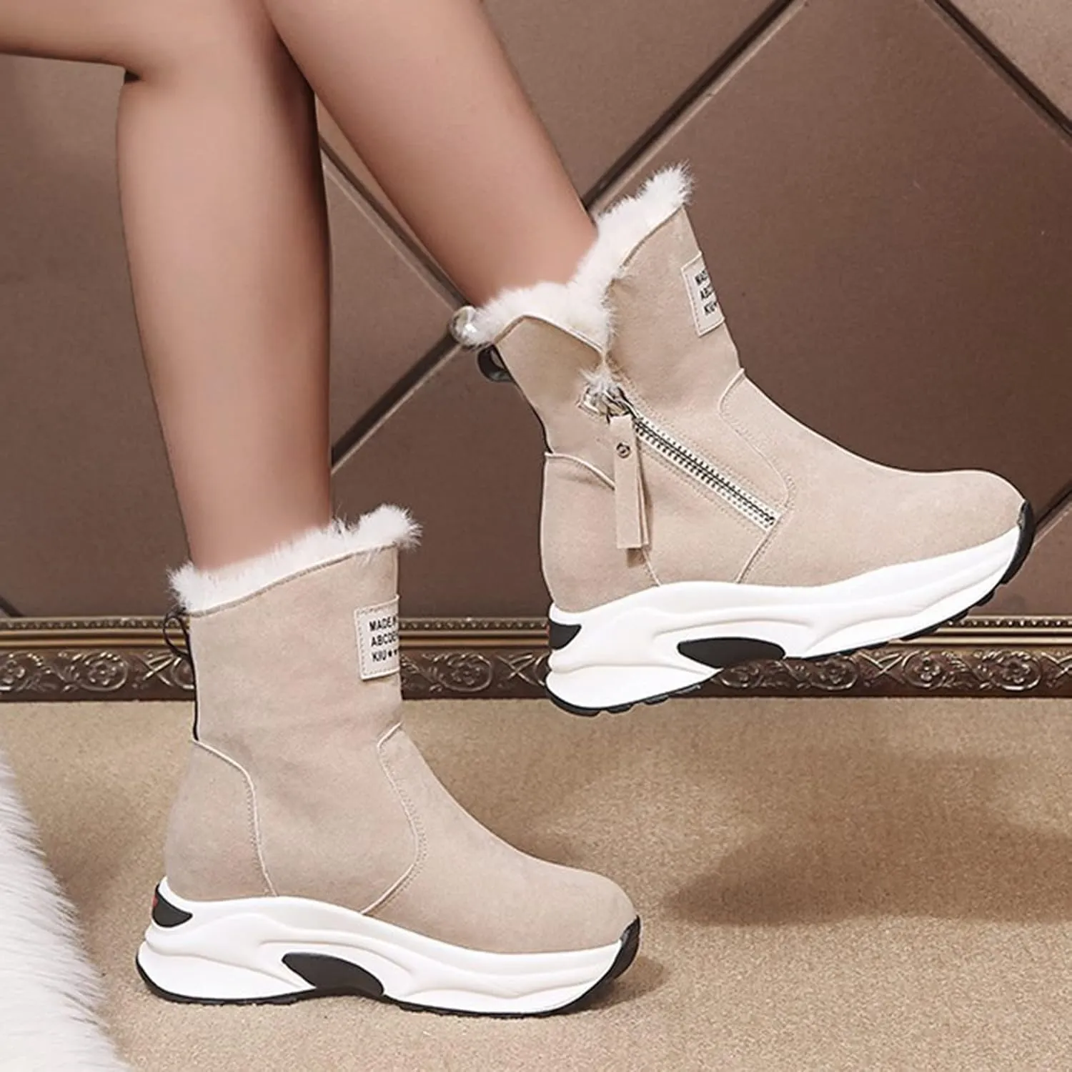 Women's Snow Boots Winter Ankle Boots Ladies Warm Fur Lined Booties Thickening Shoes Zip Flat Sneakers Outdoor Booties