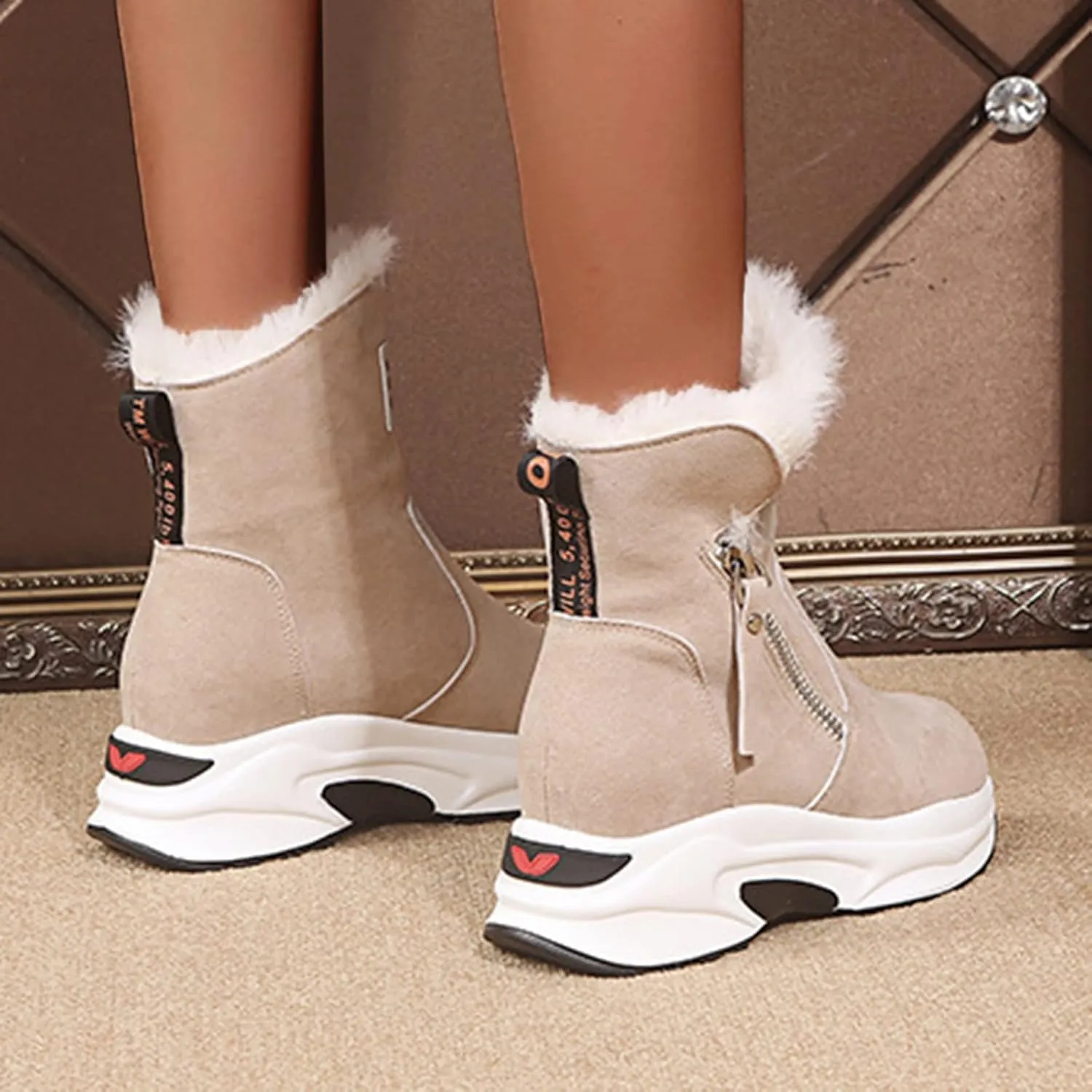 Women's Snow Boots Winter Ankle Boots Ladies Warm Fur Lined Booties Thickening Shoes Zip Flat Sneakers Outdoor Booties