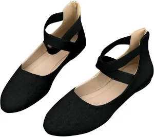 Women's Suede Ballet Shoes Large Size Shallow Mouth Elastic Strap Round Head Shoes Flat Heel Single Shoes Flat Shoes, 4