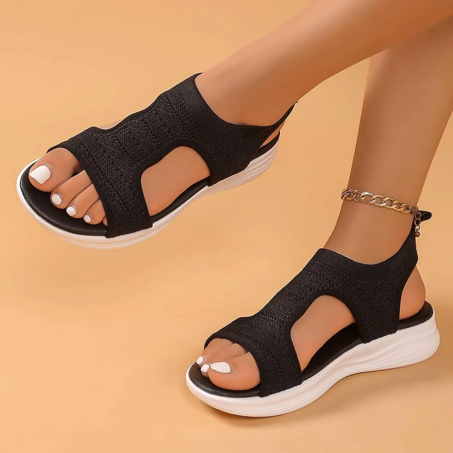 Women's Summer Fashion Cloth Breathable Open Toed Sandals Comfortable Platform Shoes Go Walk Sandal