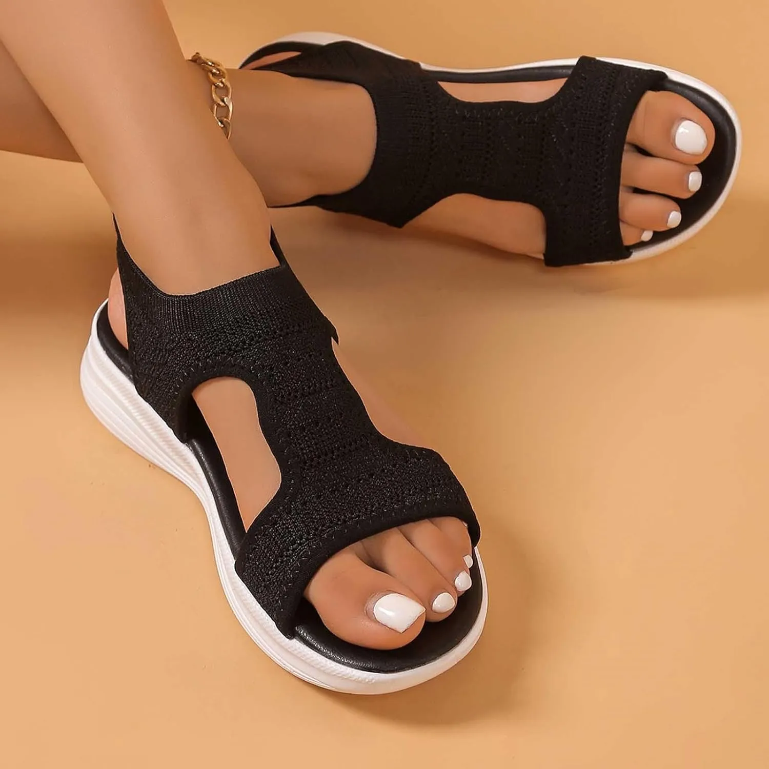 Women's Summer Fashion Cloth Breathable Open Toed Sandals Comfortable Platform Shoes Go Walk Sandal
