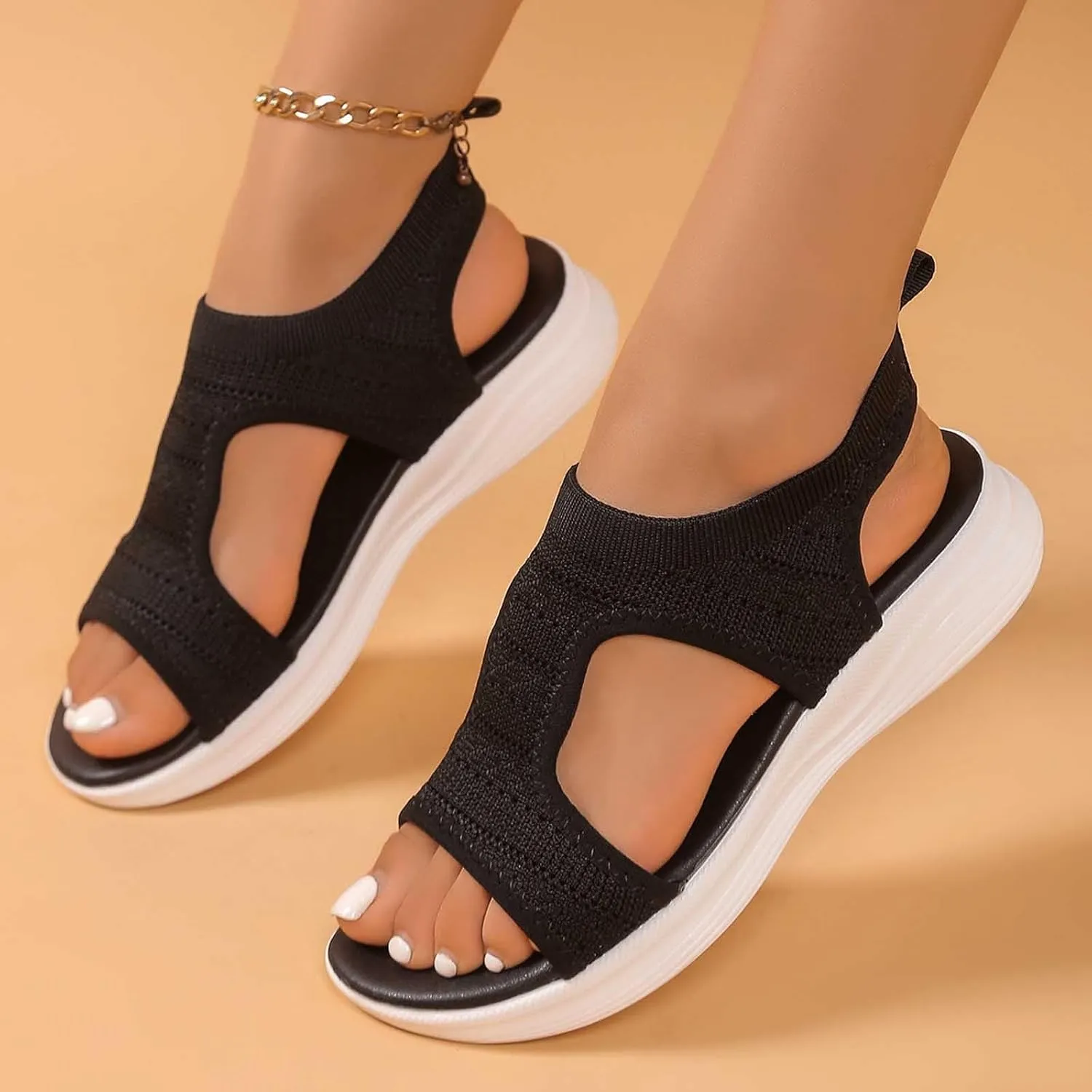 Women's Summer Fashion Cloth Breathable Open Toed Sandals Comfortable Platform Shoes Go Walk Sandal