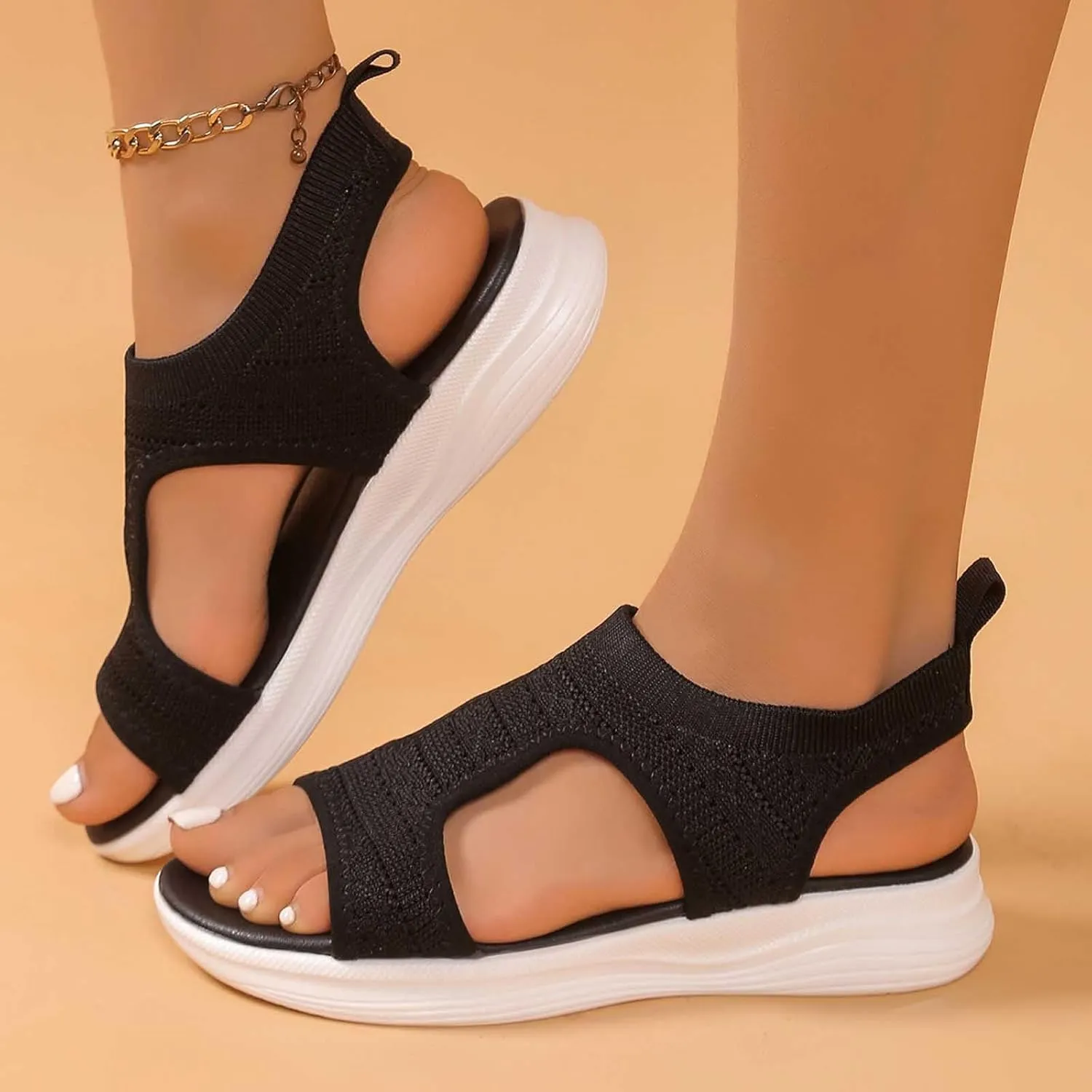 Women's Summer Fashion Cloth Breathable Open Toed Sandals Comfortable Platform Shoes Go Walk Sandal