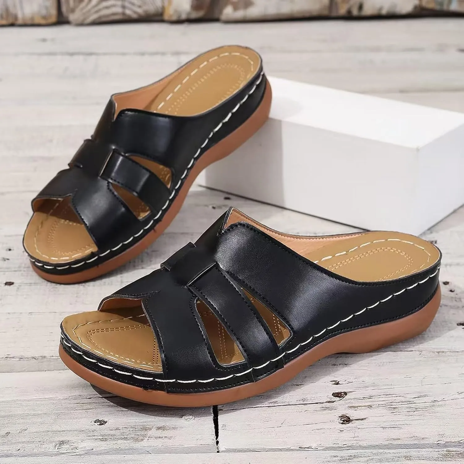 Womens Wedge Sandals Platform Heels Shoes Summer Non Slip Flip Flops 2025 Casual Open Toe Fashion Solid Color Thick Bottom Slippers Hollow Out Trendy Walking Beach Orthotic Slides