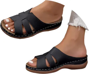 Womens Wedge Sandals Platform Heels Shoes Summer Non Slip Flip Flops 2025 Casual Open Toe Fashion Solid Color Thick Bottom Slippers Hollow Out Trendy Walking Beach Orthotic Slides
