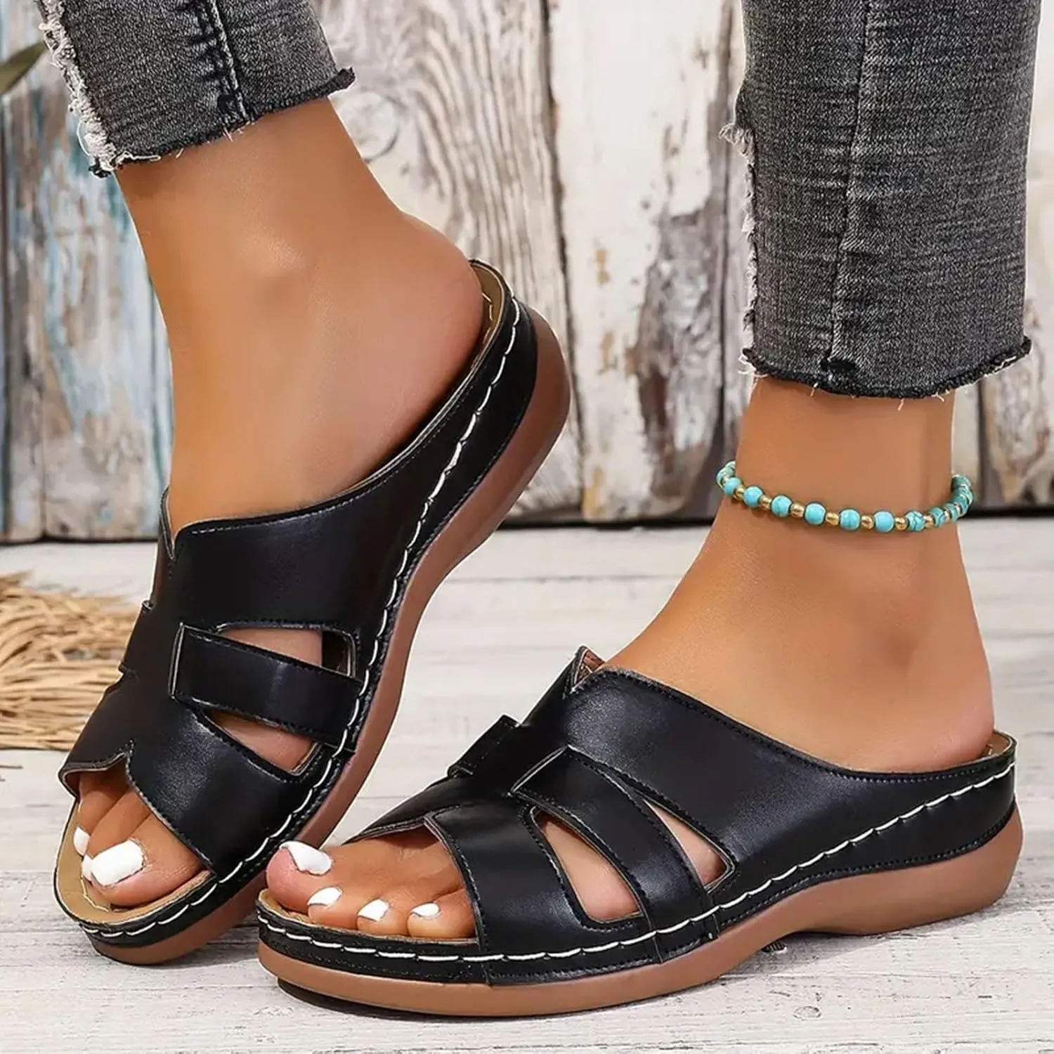 Womens Wedge Sandals Platform Heels Shoes Summer Non Slip Flip Flops 2025 Casual Open Toe Fashion Solid Color Thick Bottom Slippers Hollow Out Trendy Walking Beach Orthotic Slides
