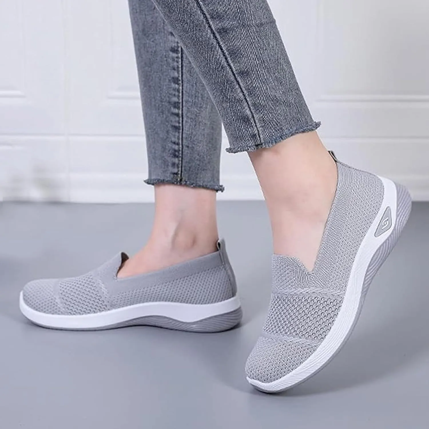 Women's Woven Orthopedic Breathable Soft Shoes Comfortable Lightweight Casual Shoes Go Walk Slip on Nurse Shoe Diabetic Foam Sneaker Hands Free Walking Sneakers with Arch Support