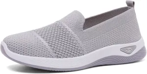 Women's Woven Orthopedic Breathable Soft Shoes Comfortable Lightweight Casual Shoes Go Walk Slip on Nurse Shoe Diabetic Foam Sneaker Hands Free Walking Sneakers with Arch Support