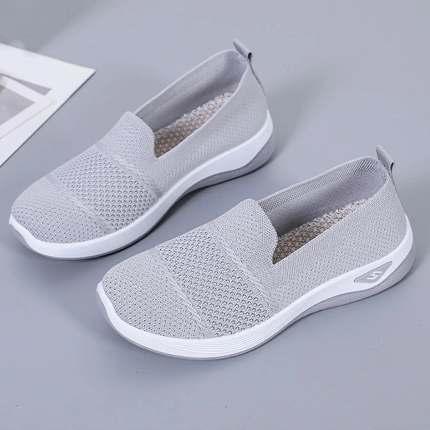 Women's Woven Orthopedic Breathable Soft Shoes Comfortable Lightweight Casual Shoes Go Walk Slip on Nurse Shoe Diabetic Foam Sneaker Hands Free Walking Sneakers with Arch Support