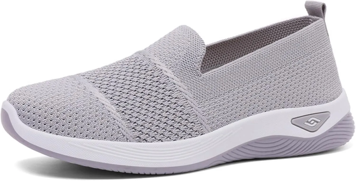 Women's Woven Orthopedic Breathable Soft Shoes Comfortable Lightweight Casual Shoes Go Walk Slip on Nurse Shoe Diabetic Foam Sneaker Hands Free Walking Sneakers with Arch Support