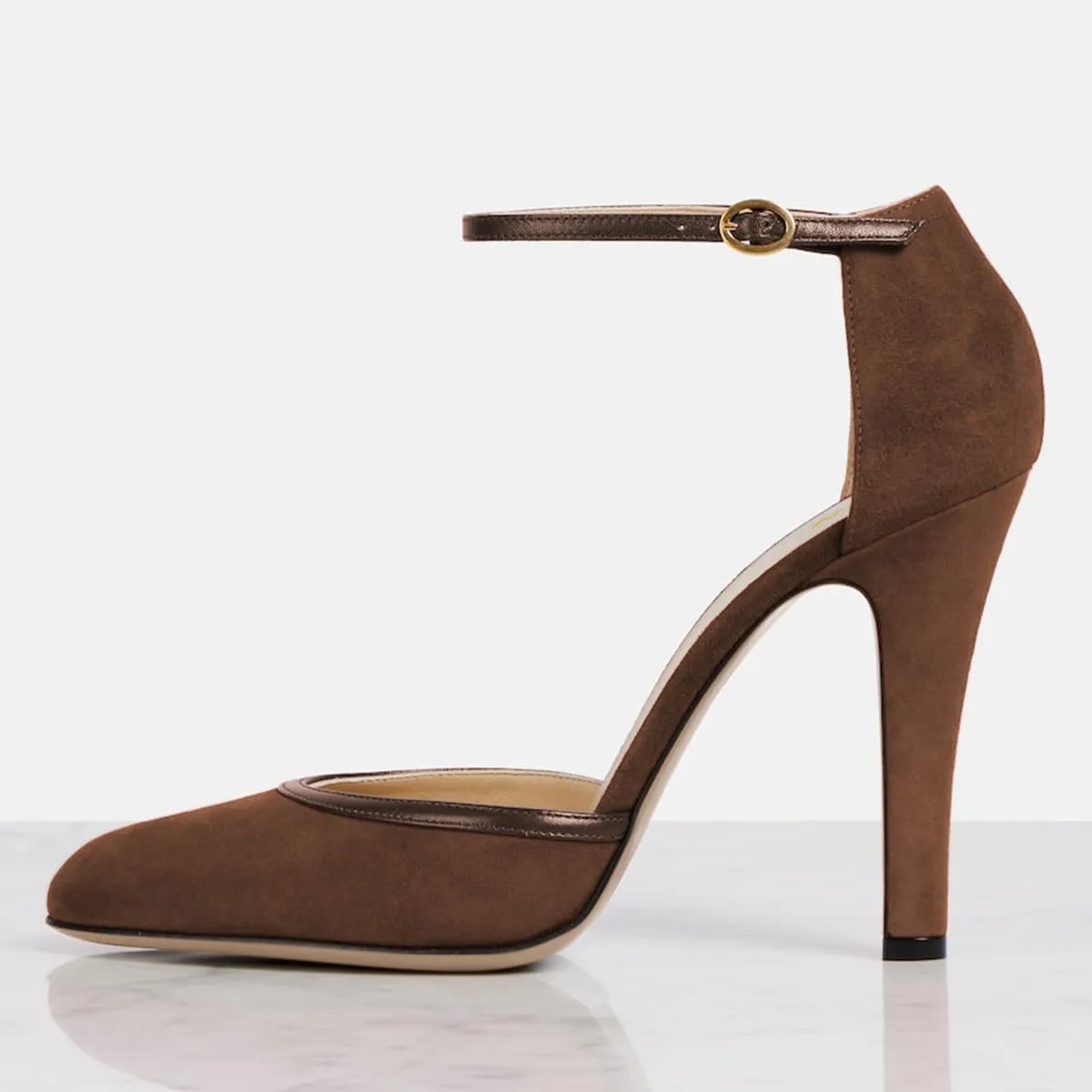 YDN Women's Stylish High Chunky Heel D'Orsay Pumps Skinny Ankle Strap Buckle Closed Toe Shoes Wedding Event Outfit Size 4-16 US