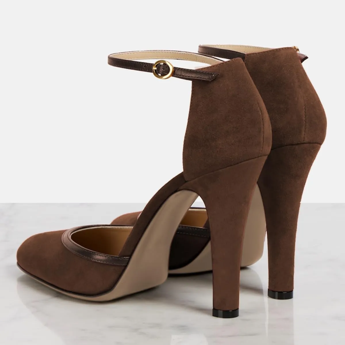 YDN Women's Stylish High Chunky Heel D'Orsay Pumps Skinny Ankle Strap Buckle Closed Toe Shoes Wedding Event Outfit Size 4-16 US